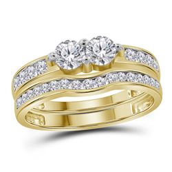 0.99 CTW Diamond 2-stone Bridal Wedding Engagement Ring 14KT Yellow Gold - REF-112F5N