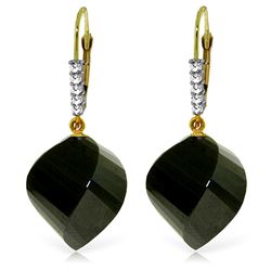 Genuine 31.15 ctw Black Spinel & Diamond Earrings Jewelry 14KT Yellow Gold - REF-50F5Z