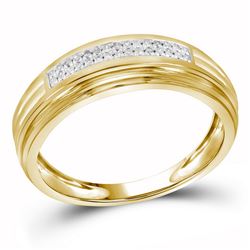 0.10 CTW Mens Diamond Double Row Wedding Ring 10KT Yellow Two-tone Gold - REF-26W9K