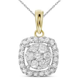 0.25 CTW Diamond Square Cluster Pendant 14KT Yellow Gold - REF-25F4N
