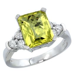 Natural 2.86 ctw lemon-quartz & Diamond Engagement Ring 10K White Gold - REF-52X7A