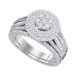 1 CTW Diamond Cluster Bridal Engagement Ring 10KT White Gold - REF-82W4K