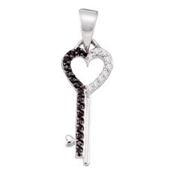 0.10 CTW Black Color Diamond Key Heart Pendant 10KT White Gold - REF-10Y5X