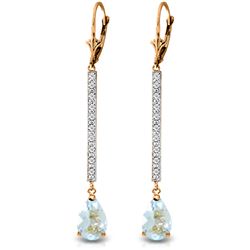 Genuine 3.6 ctw Aquamarine & Diamond Earrings Jewelry 14KT Rose Gold - REF-64H6X