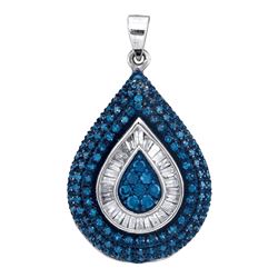 1 CTW Blue Color Diamond Teardrop Pendant 10KT White Gold - REF-44X9Y