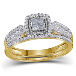 0.51 CTW Princess Diamond Halo Bridal Engagement Ring 14KT Yellow Gold - REF-52H4M