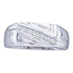 0.12 CTW Mens Diamond Diagonal Row Wedding Ring 10KT White Gold - REF-20N9F