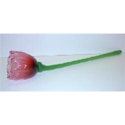 CRANBERRY BLOWN ART GLASS FLOWER
