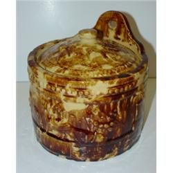 BROWN SPONGEWARE BUTTER CROCK