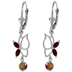 Genuine 0.80 ctw Garnet Earrings Jewelry 14KT White Gold - REF-38H2X