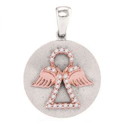 0.12 CTW Diamond Angel Medallion Pendant 10KT Two-tone Gold - REF-6M6H