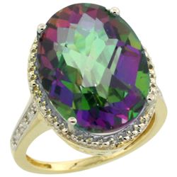 Natural 13.6 ctw Mystic-topaz & Diamond Engagement Ring 14K Yellow Gold - REF-75Y6X