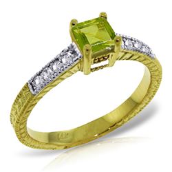 Genuine 0.65 ctw Peridot & Diamond Ring Jewelry 14KT Yellow Gold - REF-69Y6F