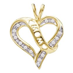 0.12 CTW Diamond Mom Mothers Heart Love Pendant 10KT Yellow Gold - REF-12X2Y