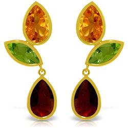 Genuine 13.6 ctw Multi-gemstones Earrings Jewelry 14KT Yellow Gold - REF-62F4Z