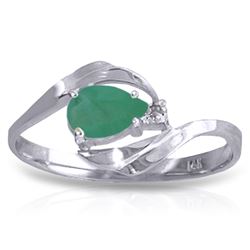 Genuine 0.51 ctw Emerald & Diamond Ring Jewelry 14KT White Gold - REF-30X2M