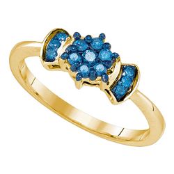 0.25 CTW Blue Color Diamond Flower Cluster Ring 10KT Yellow Gold - REF-19H4M