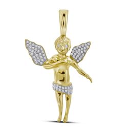 0.45 CTW Mens Diamond Angel Cherub Charm Pendant 10KT Yellow Gold - REF-37X5Y