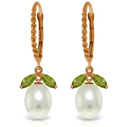 Genuine 9 ctw Peridot & Pearl Earrings Jewelry 14KT Rose Gold - REF-39M3T