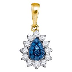 0.27 CTW Blue Color Diamond Teardrop Cluster Pendant 10KT Yellow Gold - REF-16M4H