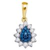 Image 1 : 0.27 CTW Blue Color Diamond Teardrop Cluster Pendant 10KT Yellow Gold - REF-16M4H