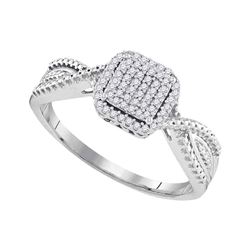 0.15 CTW Diamond Square Cluster Tapered Bridal Engagement Ring 10KT White Gold - REF-20M9H