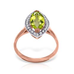 Genuine 2.15 ctw Peridot & Diamond Ring Jewelry 14KT Rose Gold - REF-71H3X