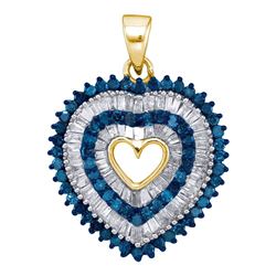 0.90 CTW Blue Color Diamond Heart Outline Pendant 10KT Yellow Gold - REF-34Y4X
