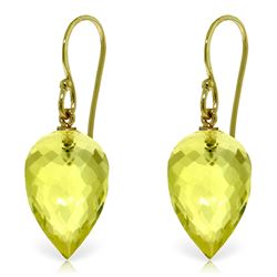 Genuine 18 ctw Quartz Lemon Earrings Jewelry 14KT Yellow Gold - REF-22M2T