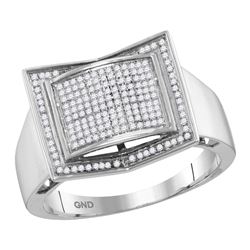 0.36 CTW Mens Diamond Square Domed Cluster Ring 10KT White Gold - REF-44F9N