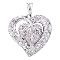 1 CTW Diamond Heart Love Pendant 14KT White Gold - REF-119M9H