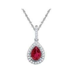 1.87 CTW Pear Created Ruby Solitaire Diamond Pendant 10KT White Gold - REF-12X2Y