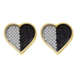 0.25 CTW Black Color Diamond Heart Screwback Earrings 10KT White Gold - REF-19H4M