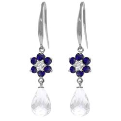 Genuine 5.51 ctw Sapphire, White Topaz & Diamond Earrings Jewelry 14KT White Gold - REF-49N8R