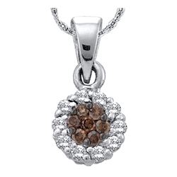0.25 CTW Cognac-brown Color Flower Cluster Diamond Pendant 14k White Gold - REF-19F4N