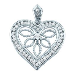 0.10 CTW Diamond Vintage-style Heart Outline Pendant 10KT White Gold - REF-14M9H