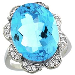 Natural 15.83 ctw blue-topaz & Diamond Engagement Ring 14K White Gold - REF-96M2H