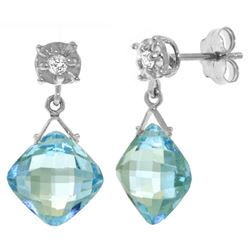 Genuine 17.56 ctw Blue Topaz & Diamond Earrings Jewelry 14KT White Gold - REF-48Y3F