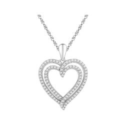 0.50 CTW Diamond Double Heart Pendant 10KT White Gold - REF-32Y9X