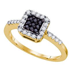 0.35 CTW Black Color Diamond Square Halo Cluster Slender Ring 10KT Yellow Gold - REF-30Y2X