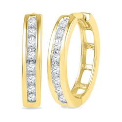 0.20 CTW Diamond Hoop Earrings 10KT Yellow Gold - REF-24M2H
