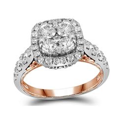 2 CTW Diamond Sqaure Halo Cluster Bridal Engagement Ring 14KT Two-tone Gold - REF-240K2W