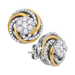0.96 CTW Diamond Flower Cluster Earrings 10KT Two-tone Gold - REF-104H9M