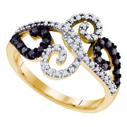 0.33 CTW Black Color Diamond Curl Ring 10KT Yellow Gold - REF-32H9M