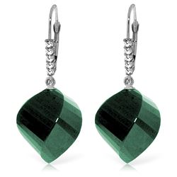 Genuine 30.65 ctw Green Sapphire Corundum & Diamond Earrings Jewelry 14KT White Gold - REF-62F3Z