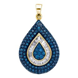 1 CTW Blue Color Diamond Teardrop Pendant 10KT Yellow Gold - REF-44X9Y