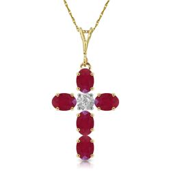 Genuine 1.75 ctw Ruby & Diamond Necklace Jewelry 14KT Yellow Gold - REF-44W4Y