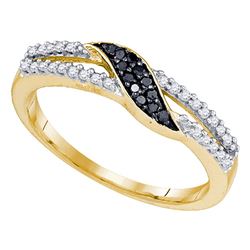 0.15 CTW Black Color Diamond Slender Unique Crossover Ring 10KT Yellow Gold - REF-14K9W