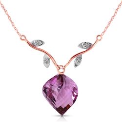 Genuine 10.77 ctw Amethyst & Diamond Necklace Jewelry 14KT Rose Gold - REF-40P5H