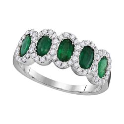 1.37 CTW Diamond Oval Emerald Ring 18KT White Gold - REF-134K9W